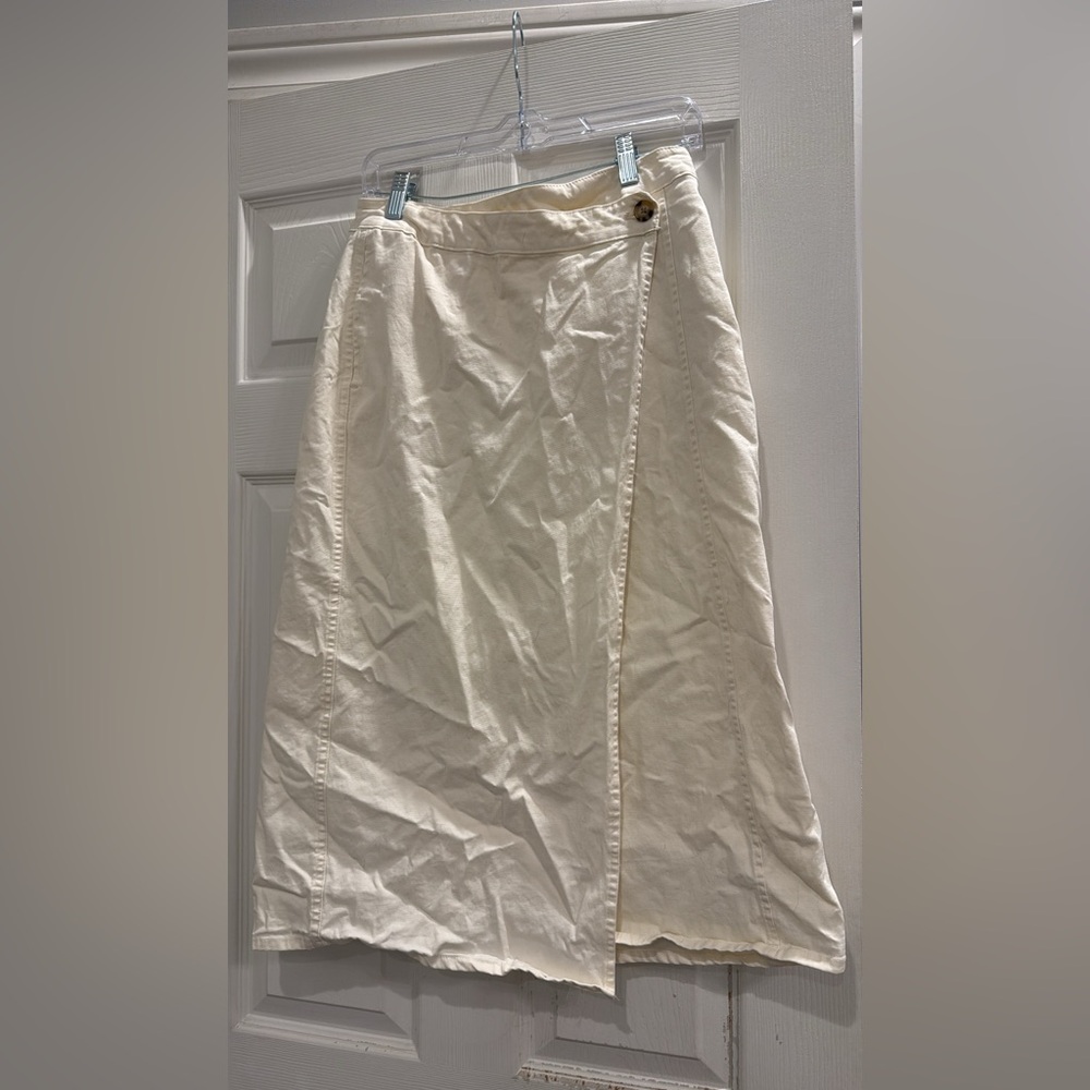 A New Day Cream Wrap Midi Denim Skirt